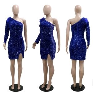 Blue Sequin One-Shoulder Dress Perfect for Homecoming or a special occasion